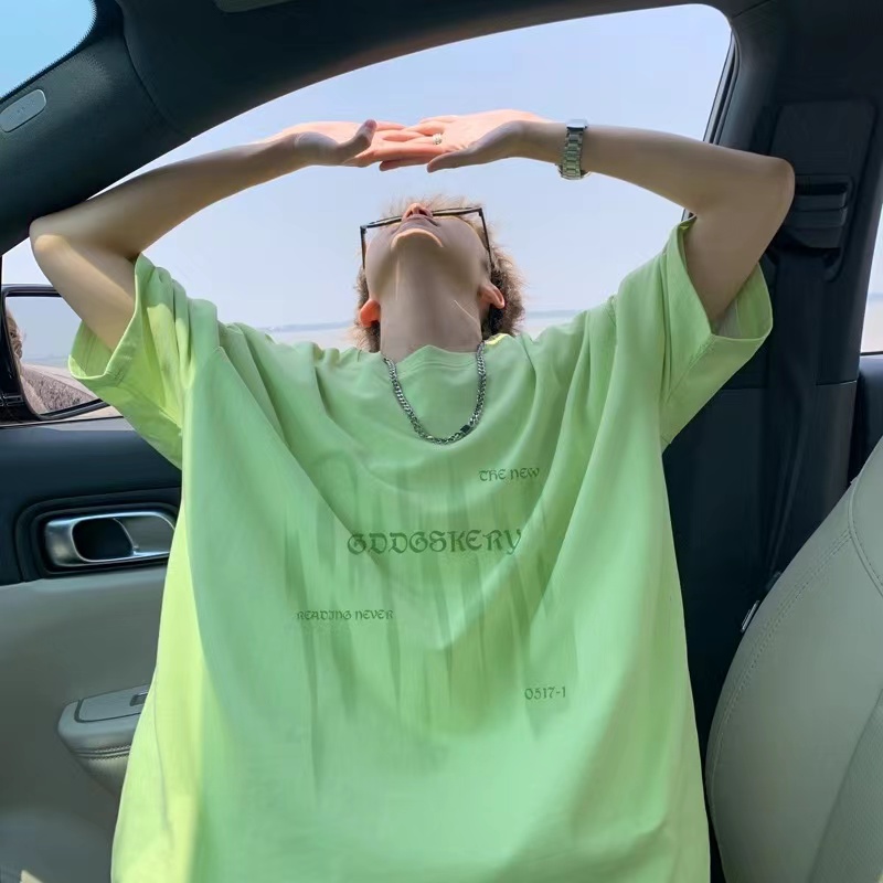 Summer American heavy rose red cotton short-sleeved T-shirt men's trendy high street loose half-sleeved T-shirt tops