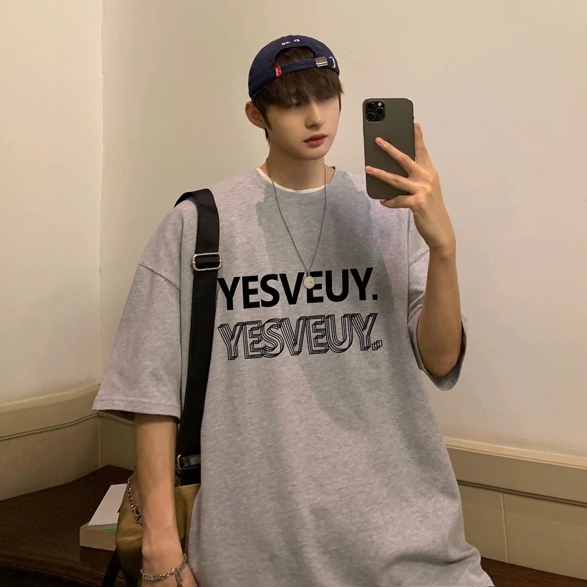 300 Heavy Dark Red T-shirt Men's Summer American Retro Small Neck Short Sleeve Trendy Fashion Brand Couple Outfit Half Sleeve