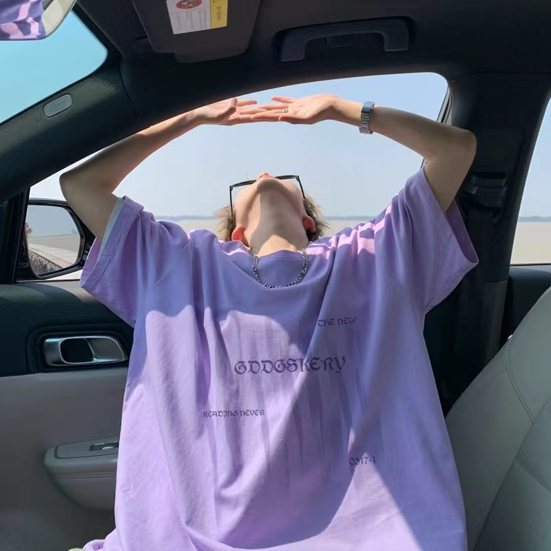 Summer American heavy rose red cotton short-sleeved T-shirt men's trendy high street loose half-sleeved T-shirt tops