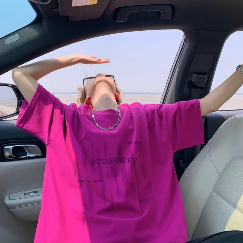 Summer American heavy rose red cotton short-sleeved T-shirt men's trendy high street loose half-sleeved T-shirt tops