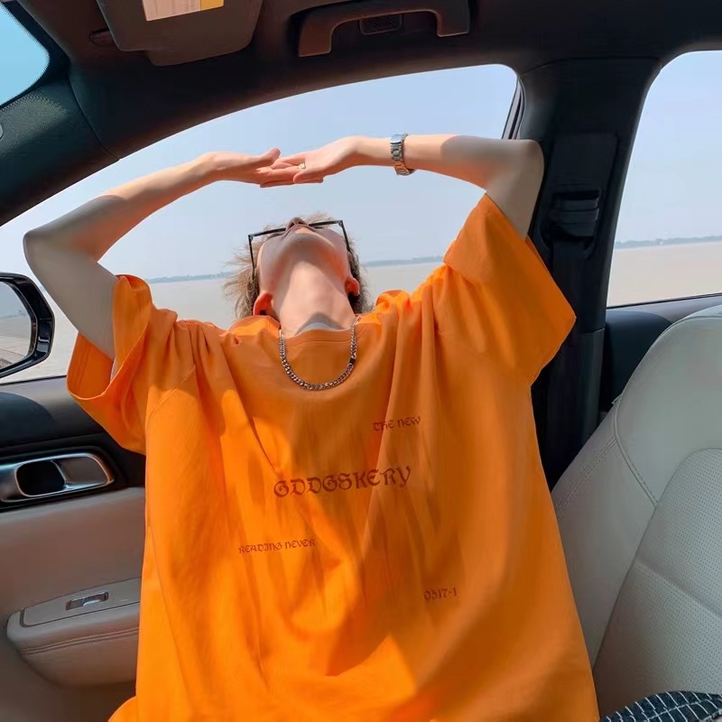 Summer American heavy rose red cotton short-sleeved T-shirt men's trendy high street loose half-sleeved T-shirt tops