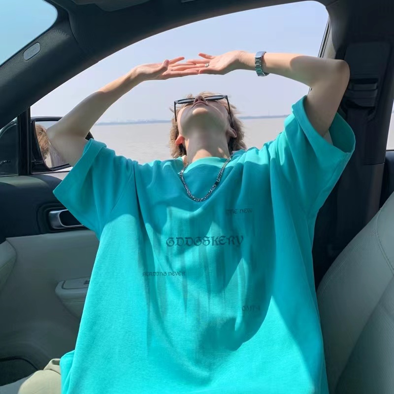 Summer American heavy rose red cotton short-sleeved T-shirt men's trendy high street loose half-sleeved T-shirt tops