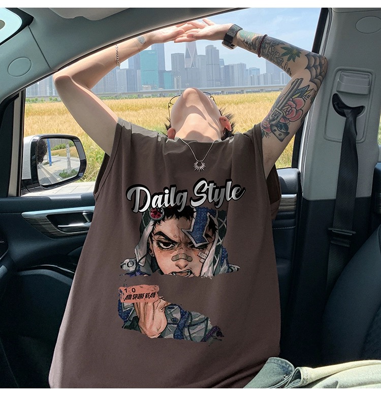 American high street pure cotton sleeveless t-shirt men's summer loose trendy brand wide shoulder vest boys waistcoat short sleeve