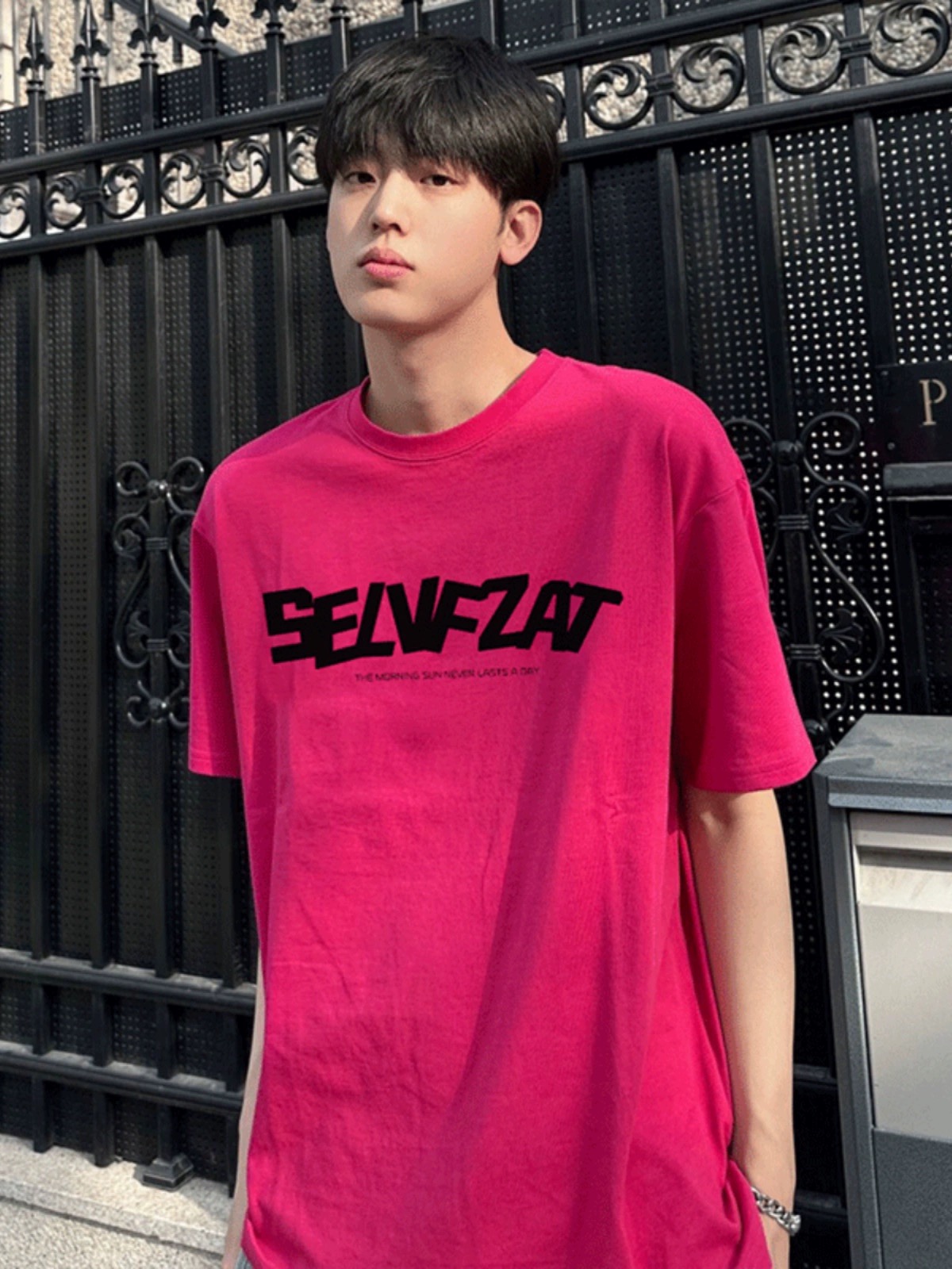 Summer American heavy rose red cotton short-sleeved T-shirt men's trendy high street loose half-sleeved T-shirt tops