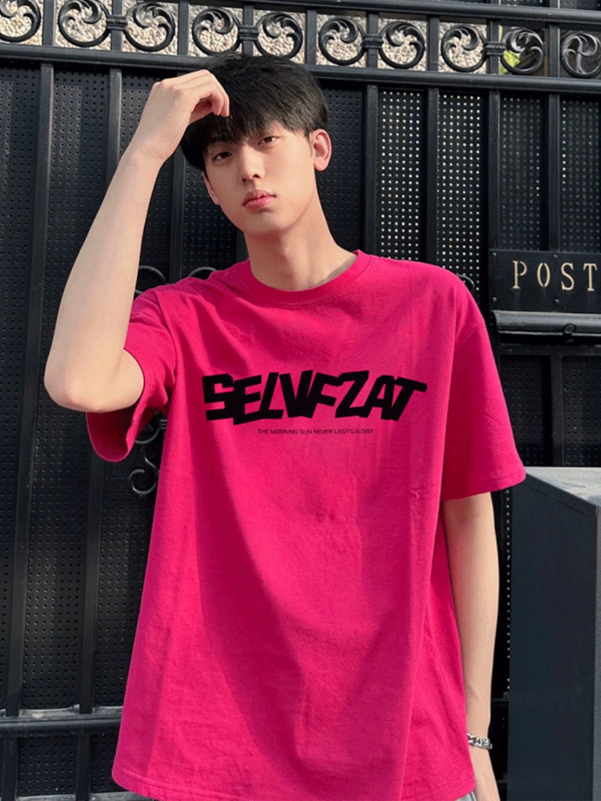 Summer American heavy rose red cotton short-sleeved T-shirt men's trendy high street loose half-sleeved T-shirt tops