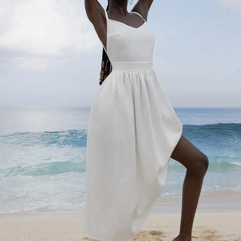 Summer Amazon European and American women's clothing backless elegant Mori style sexy V-neck high waist fashionable suspender dress