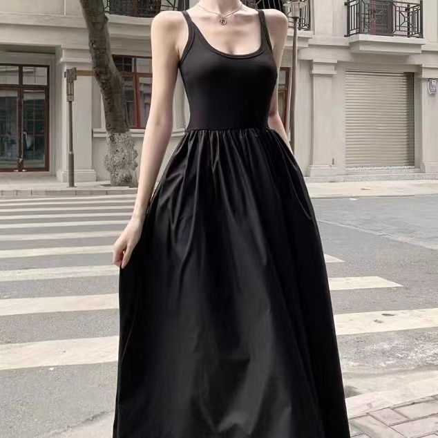 Maillard summer dress slim short-sleeved temperament long skirt female 2024 new slim French waist large swing skirt