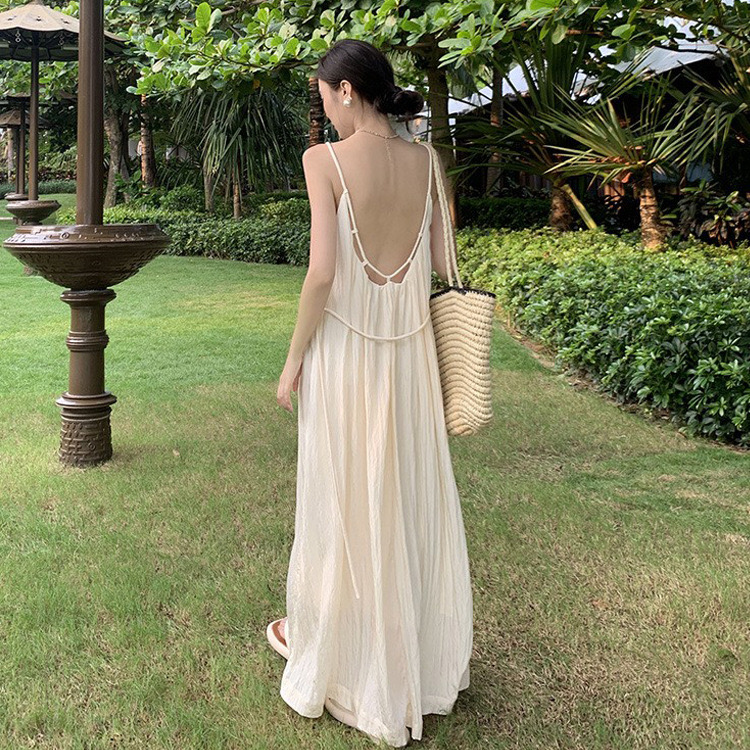 Seaside holiday dress for women summer 2024 new design backless slimming suspender dress long skirt