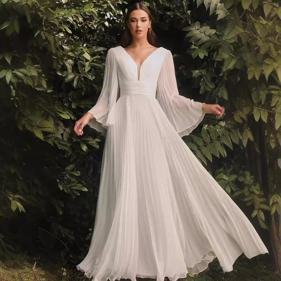 New women's clothing wish amazon sexy deep v long sleeve dress slim dress