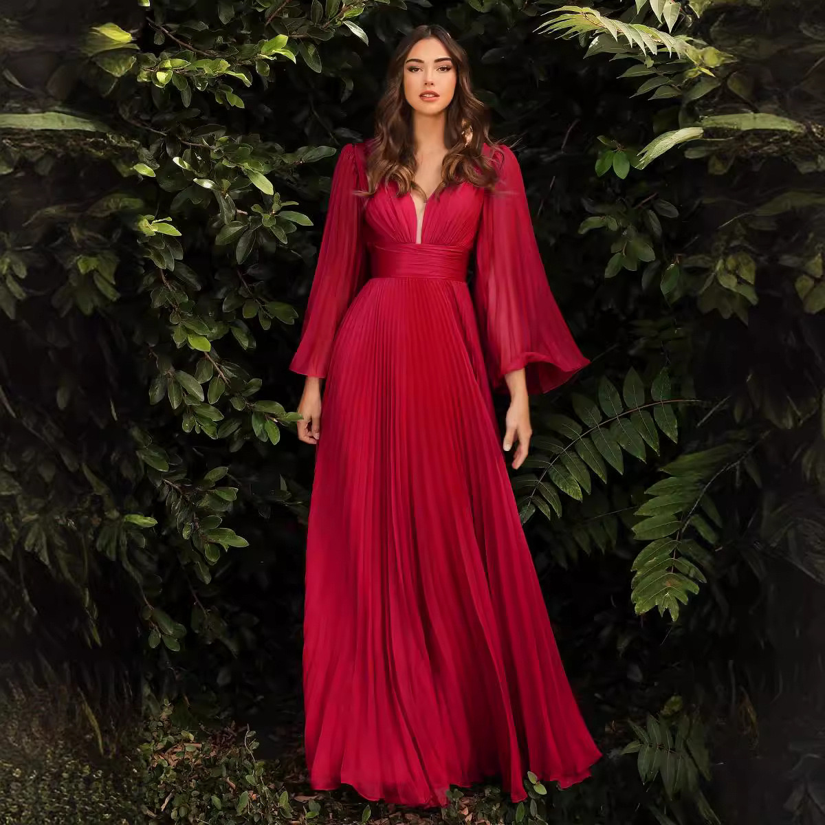 New women's clothing wish amazon sexy deep v long sleeve dress slim dress