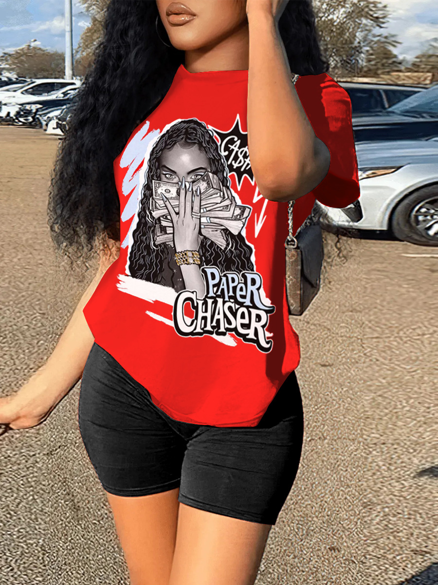 Autumn Winter Women's Print Style Print Casual Short Sleeve Two Piece