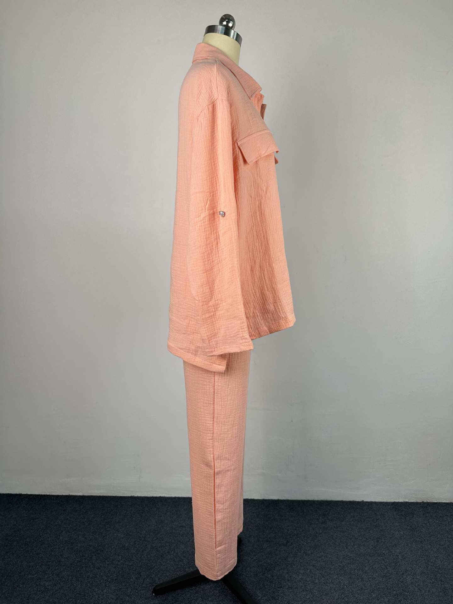 Plus Size Women's Double Crepe Oversized Turndown Collar Long Sleeve Set