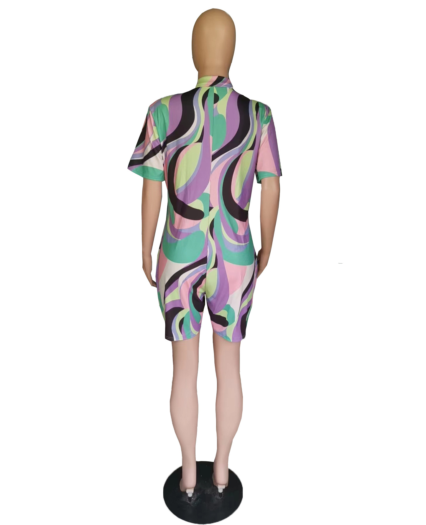 Plus Size Women Tie Dye Print Short Sleeve Jumpsuit