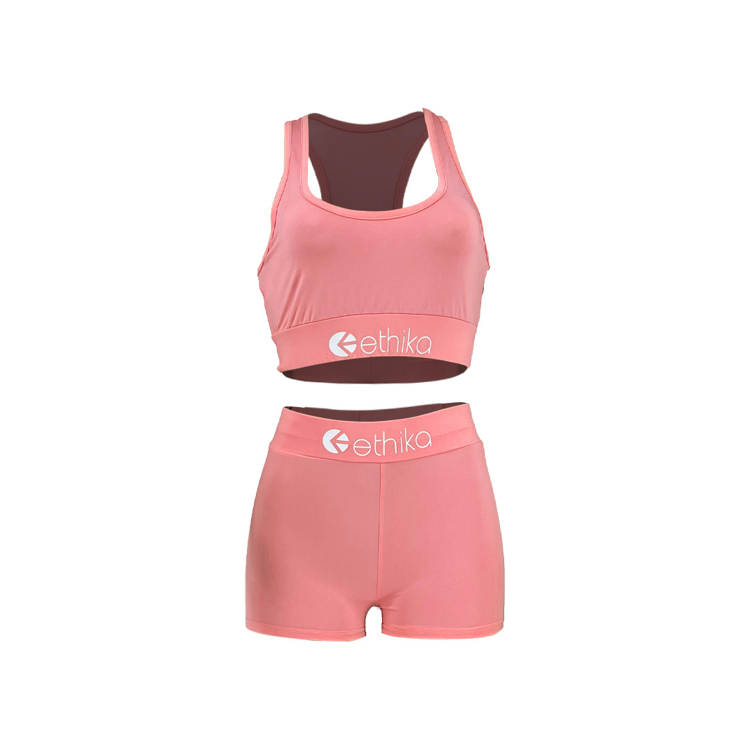 Women Solid Letter Print Top and Shorts Sport Two-Piece Set