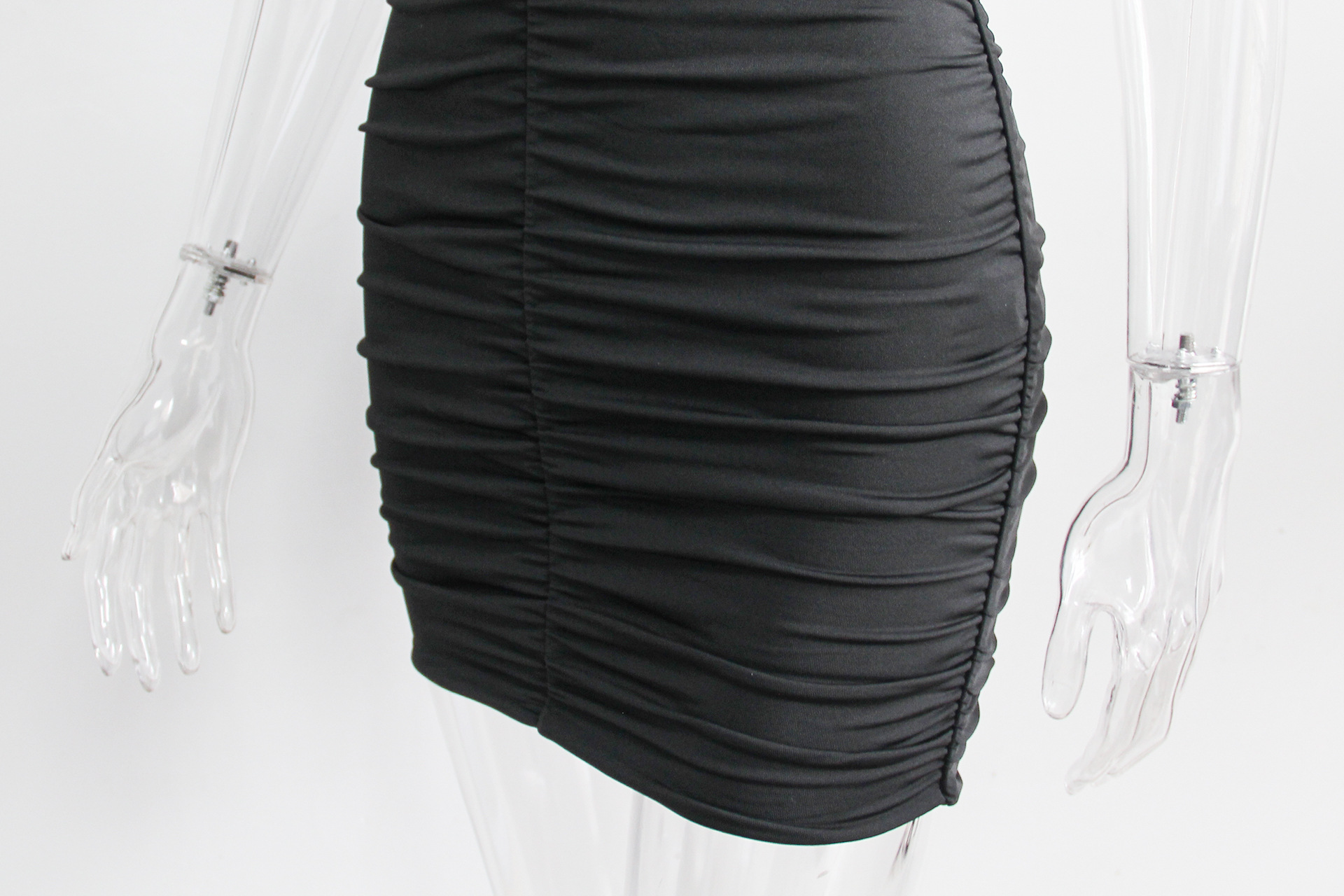 Women's Sexy V Neck Pleated Bodycon Dress