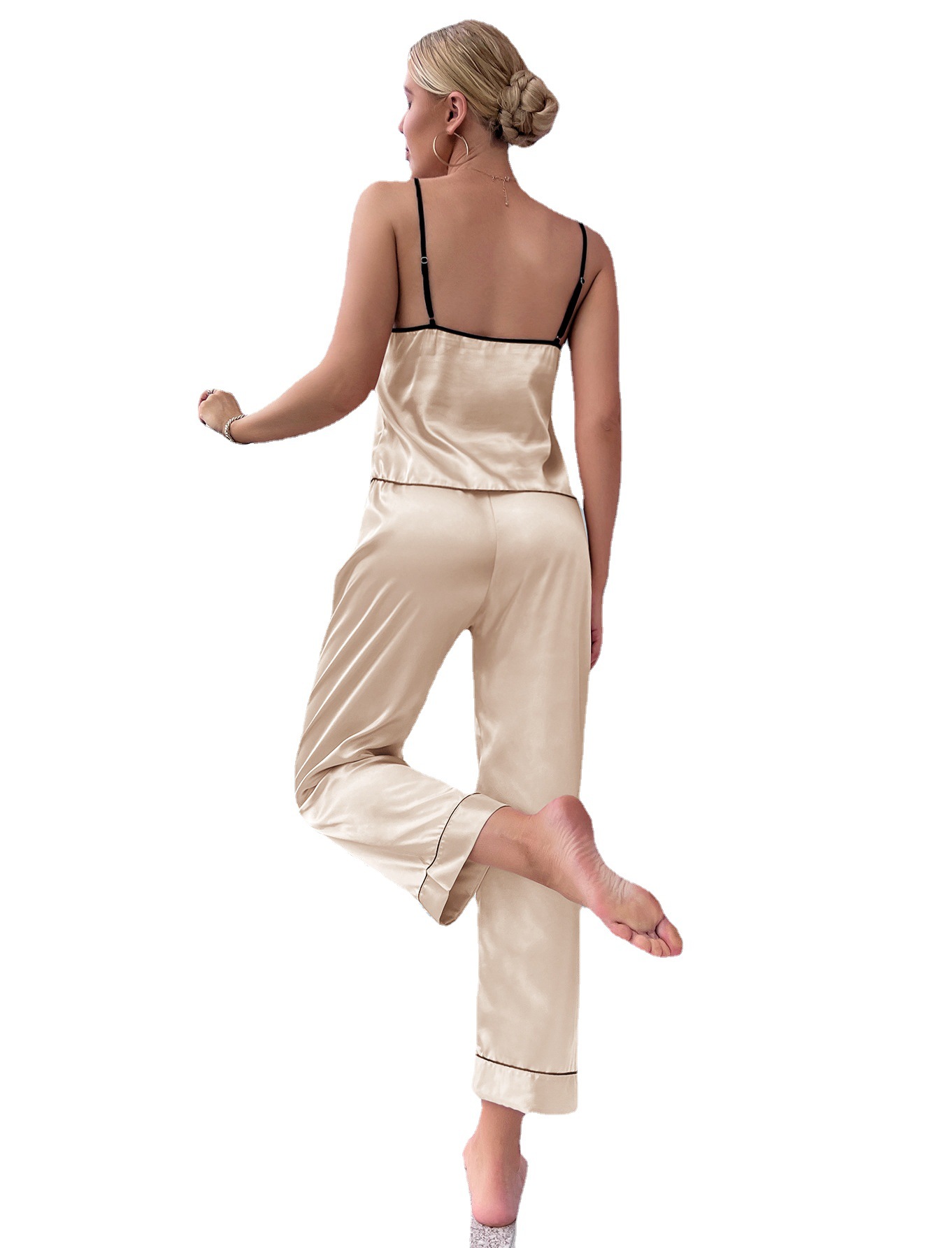 Casual home clothes suspenders trousers pajamas women's spring and summer tie straight pants home suit