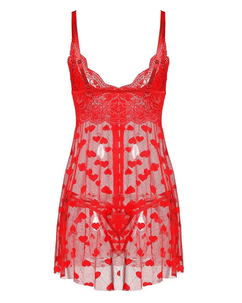 Sexy lingerie sexy women's mesh sling Heart Print temptation pajamas nightdress