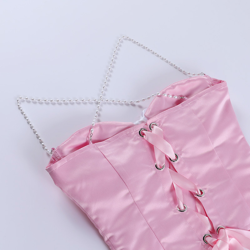 Pearl strap bow pink camisole women's tunic top