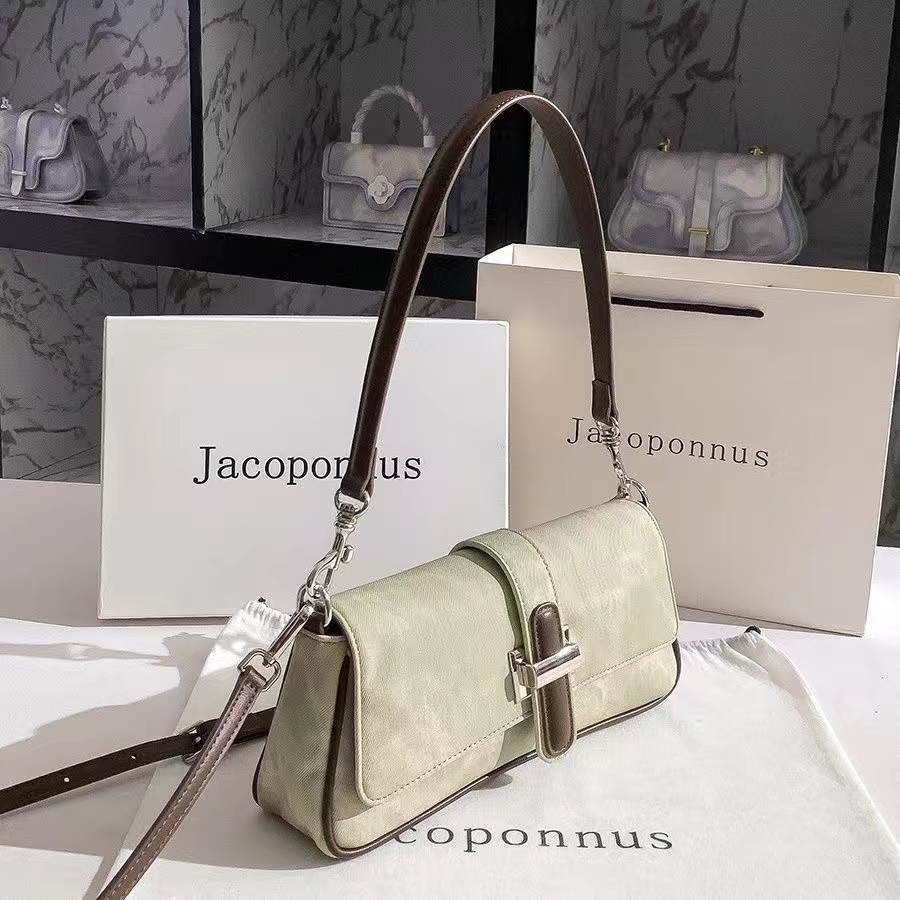 Denim baguette bag women's fashion 2024 retro high-end texture high-value niche original hand-held underarm bag simple