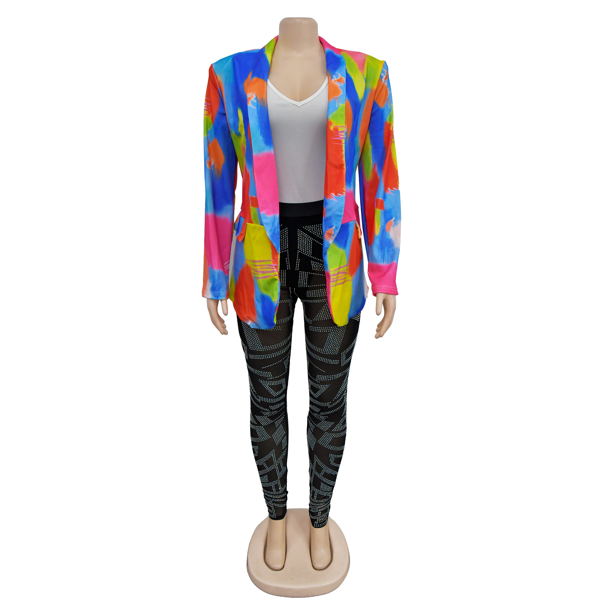 Women's Fashion Printed Long Sleeve Casual Blazer