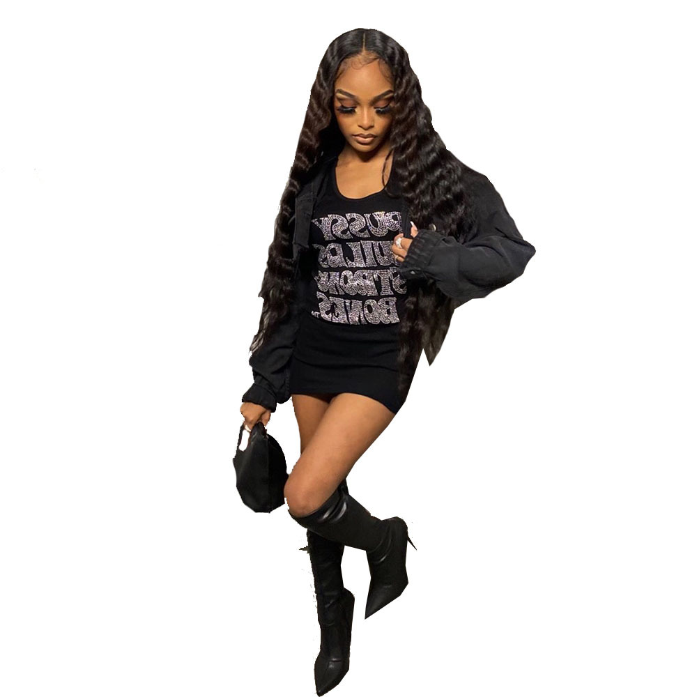 Dress Summer Beaded Letter High Waist Bodycon Dress Streetwear Women