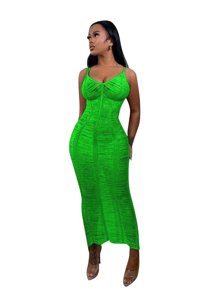 Women Casual Solid knitting Hollow Strap Beach Dress