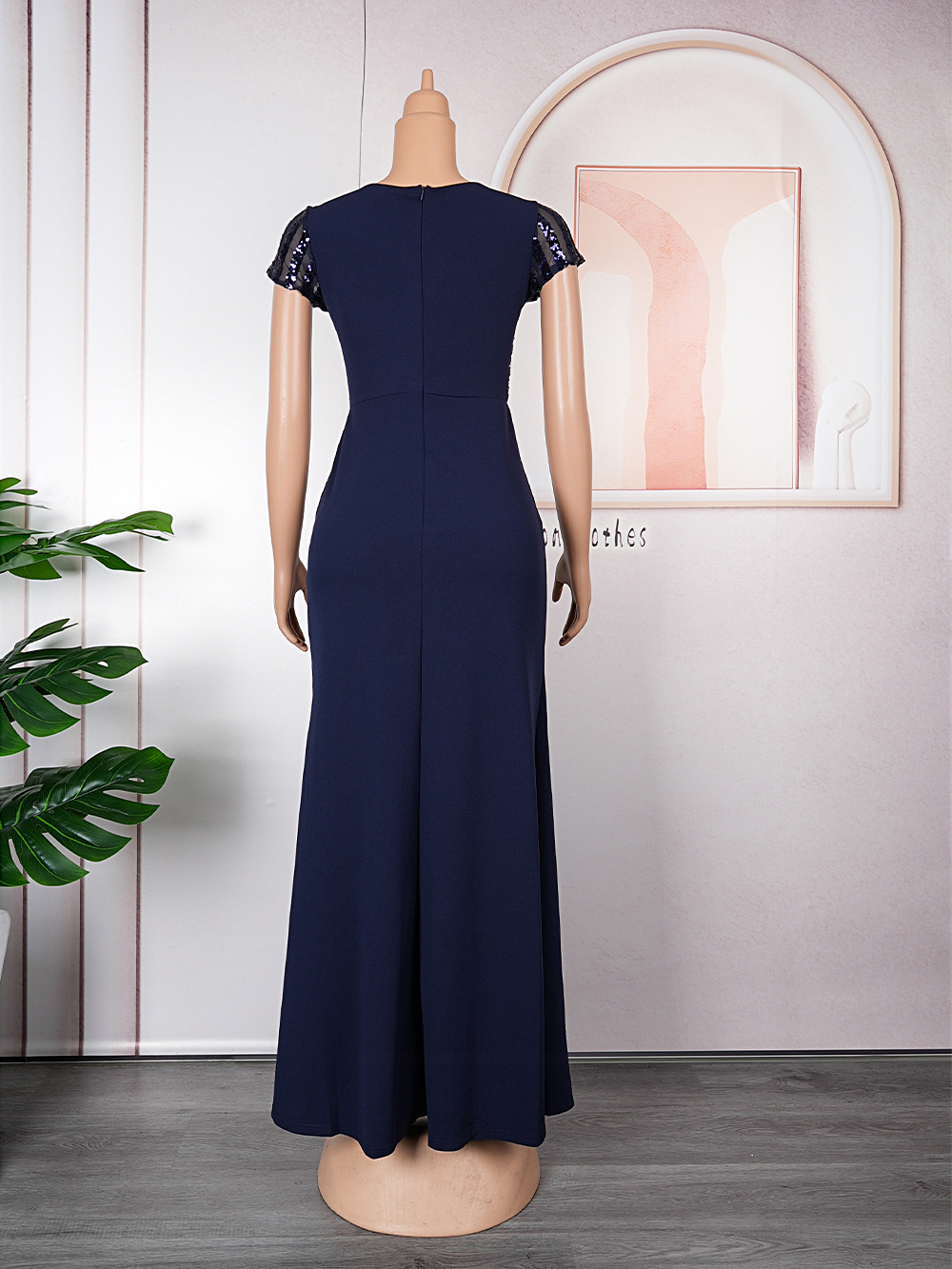 Plus Size African Dress Party Round Neck Solid Dress