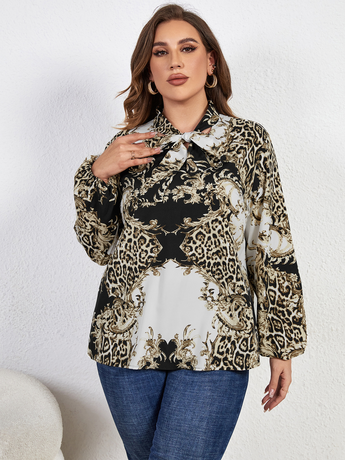 Plus Size Women Casual Print Long Sleeve Top