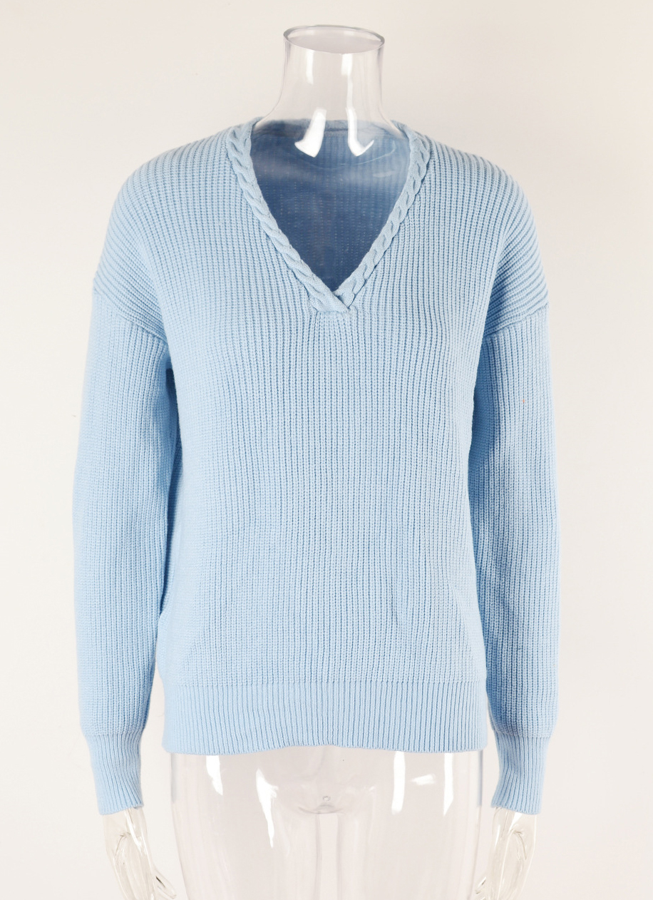 Women v-neck twist knittin sweater