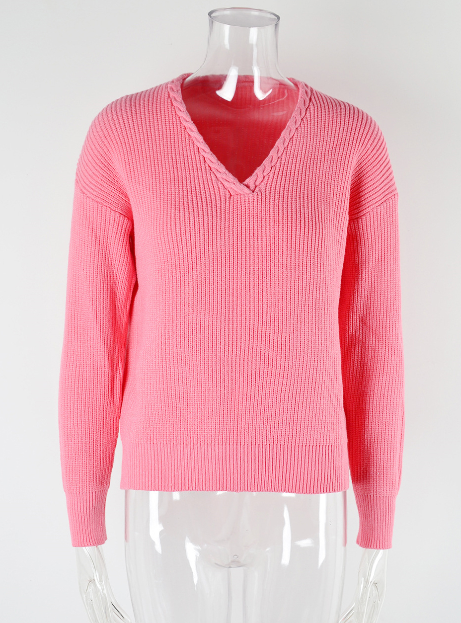Women v-neck twist knittin sweater