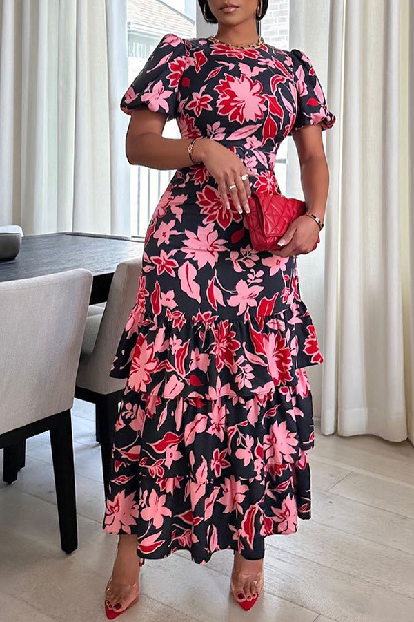 Summer Women printed multi-layer dress