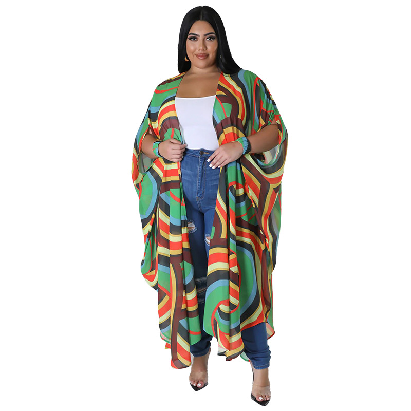 Plus Size Women Chiffon Print Casual Robe