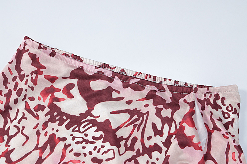 Women Summer Printed Backless Top and Printed Slit Skirt Two Piece Set