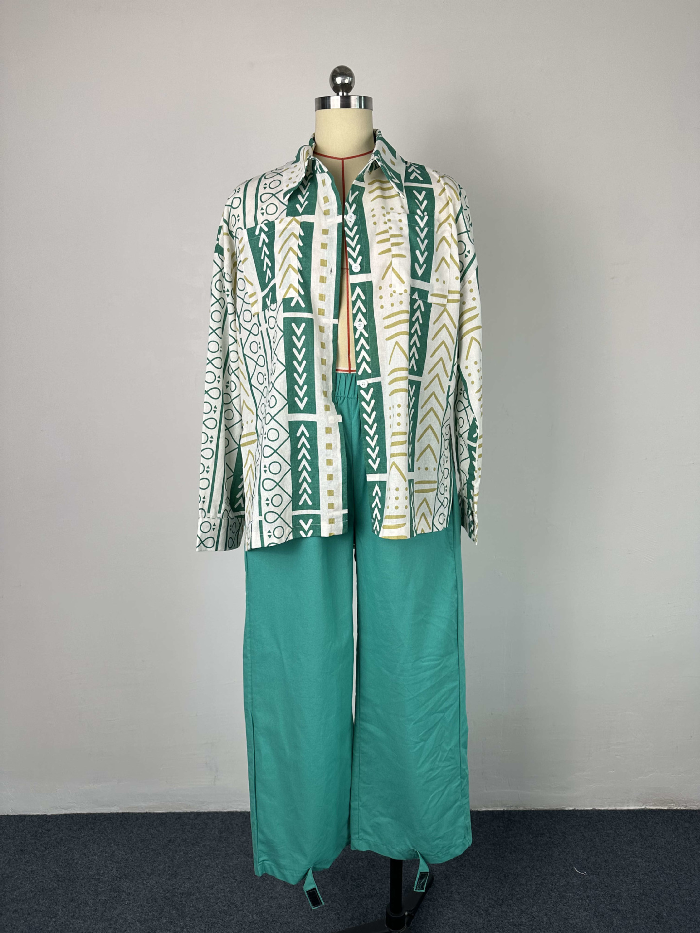 Casual suit Loose Plus Size fashion women's long-sleeved shirt pants linen two-piece suit