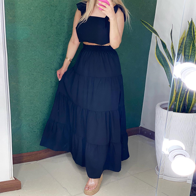 Women's Summer Short Vest High Waist Heap Skirt Skirt Two-piece Set