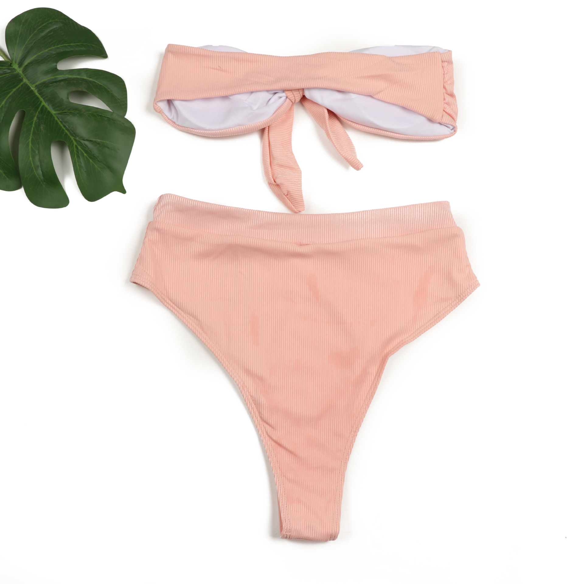 High Waist Women Two Pieces Bikini Strapless Ribbed Swimsuit