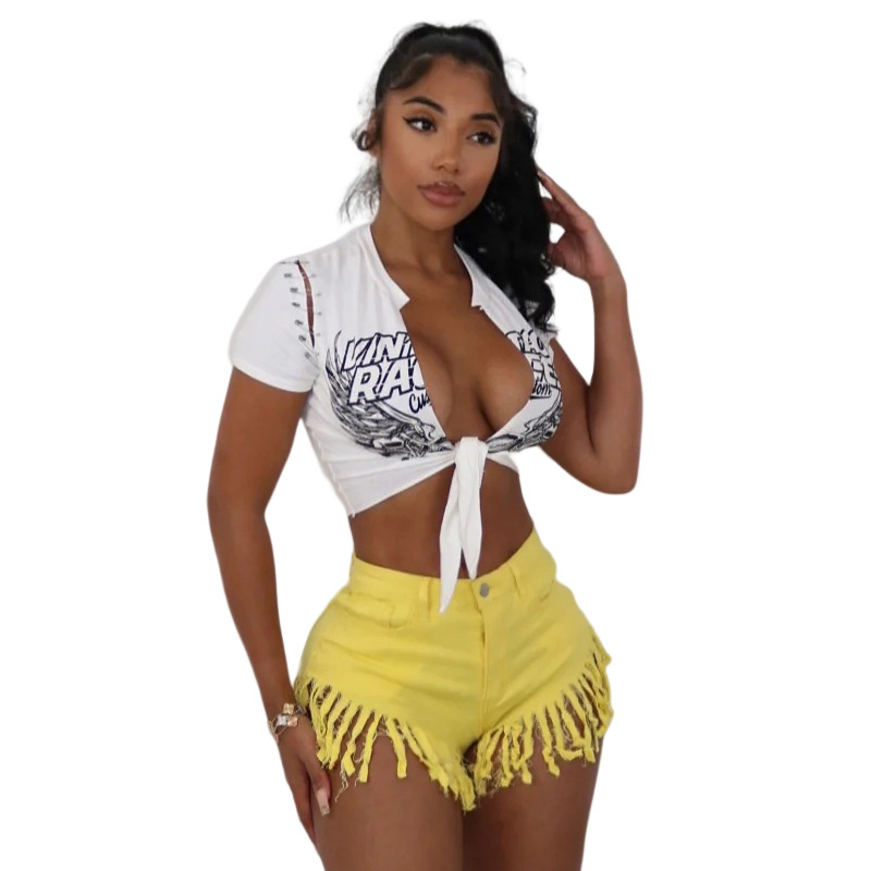 Summer Women Casual Printed Cardigan Tie Crop Top