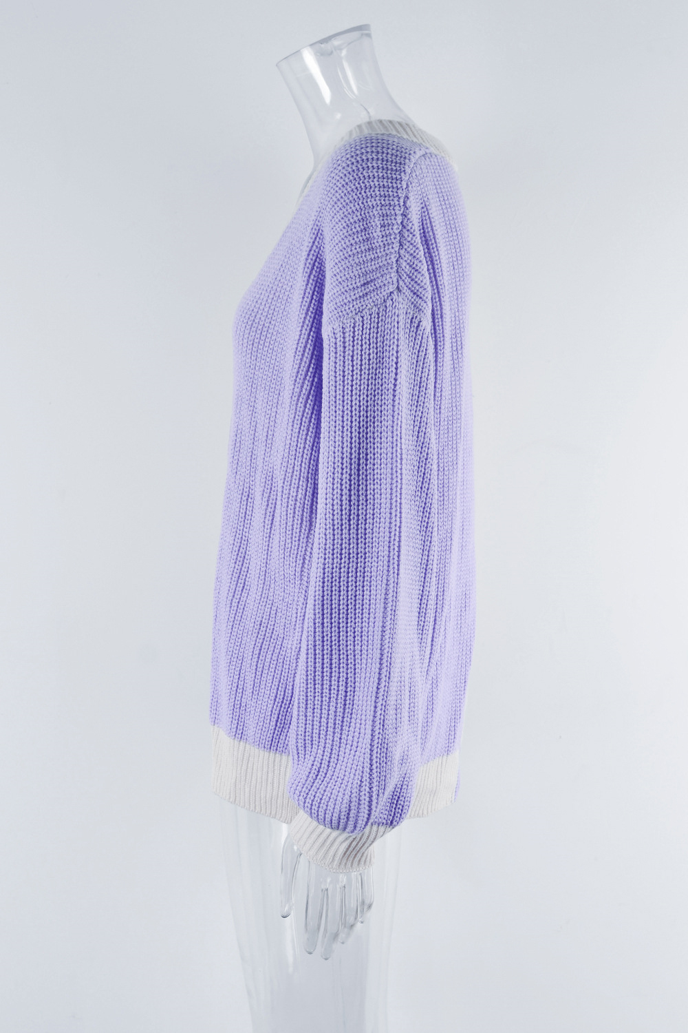 Plus Size Women Loose Patchwork Colorblock Knitting Cardigan Sweater