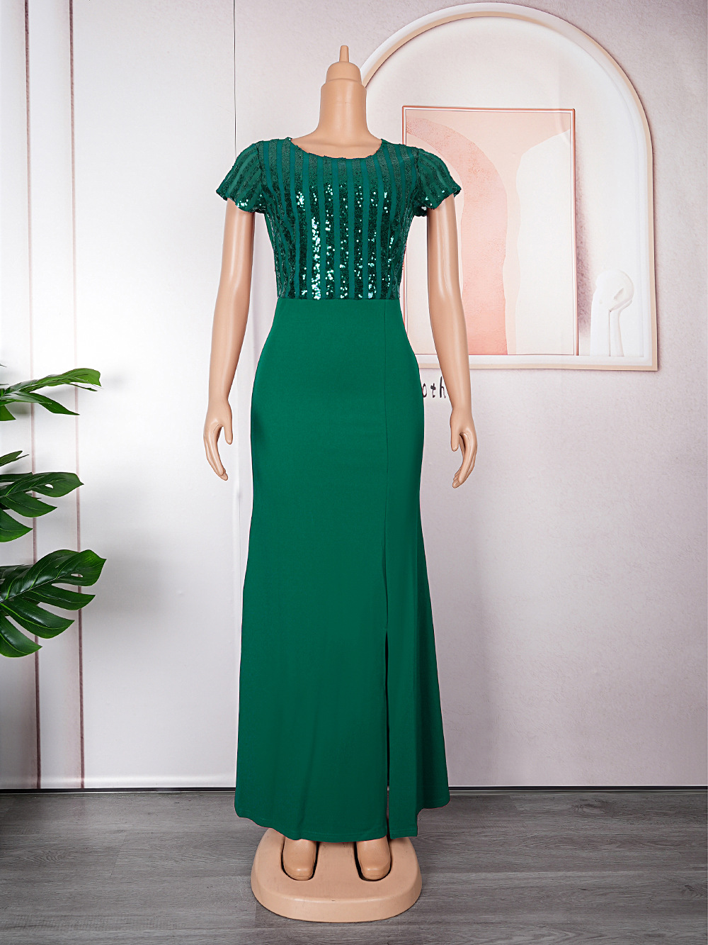 Plus Size African Dress Party Round Neck Solid Dress