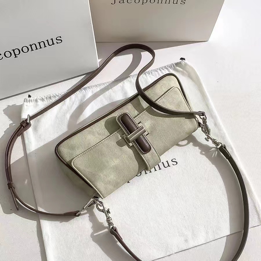 Denim baguette bag women's fashion 2024 retro high-end texture high-value niche original hand-held underarm bag simple