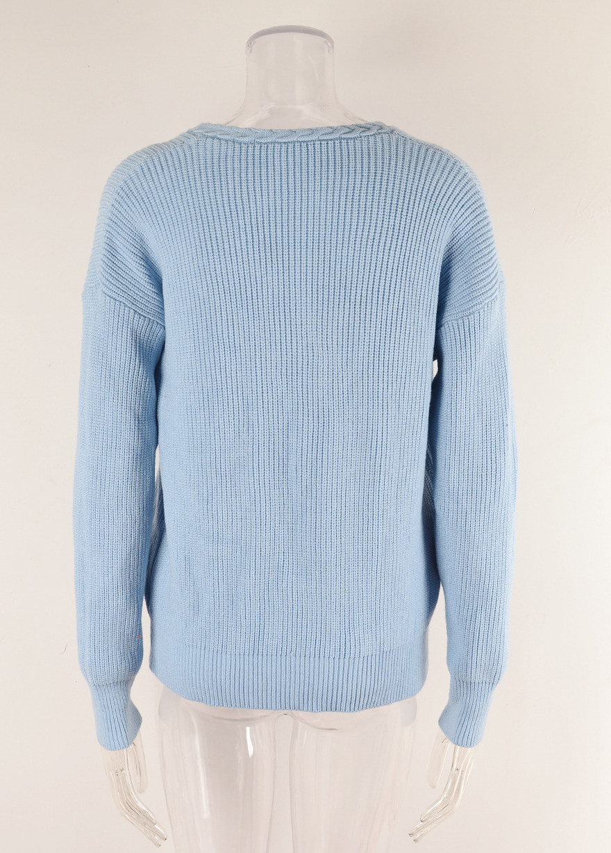 Women v-neck twist knittin sweater