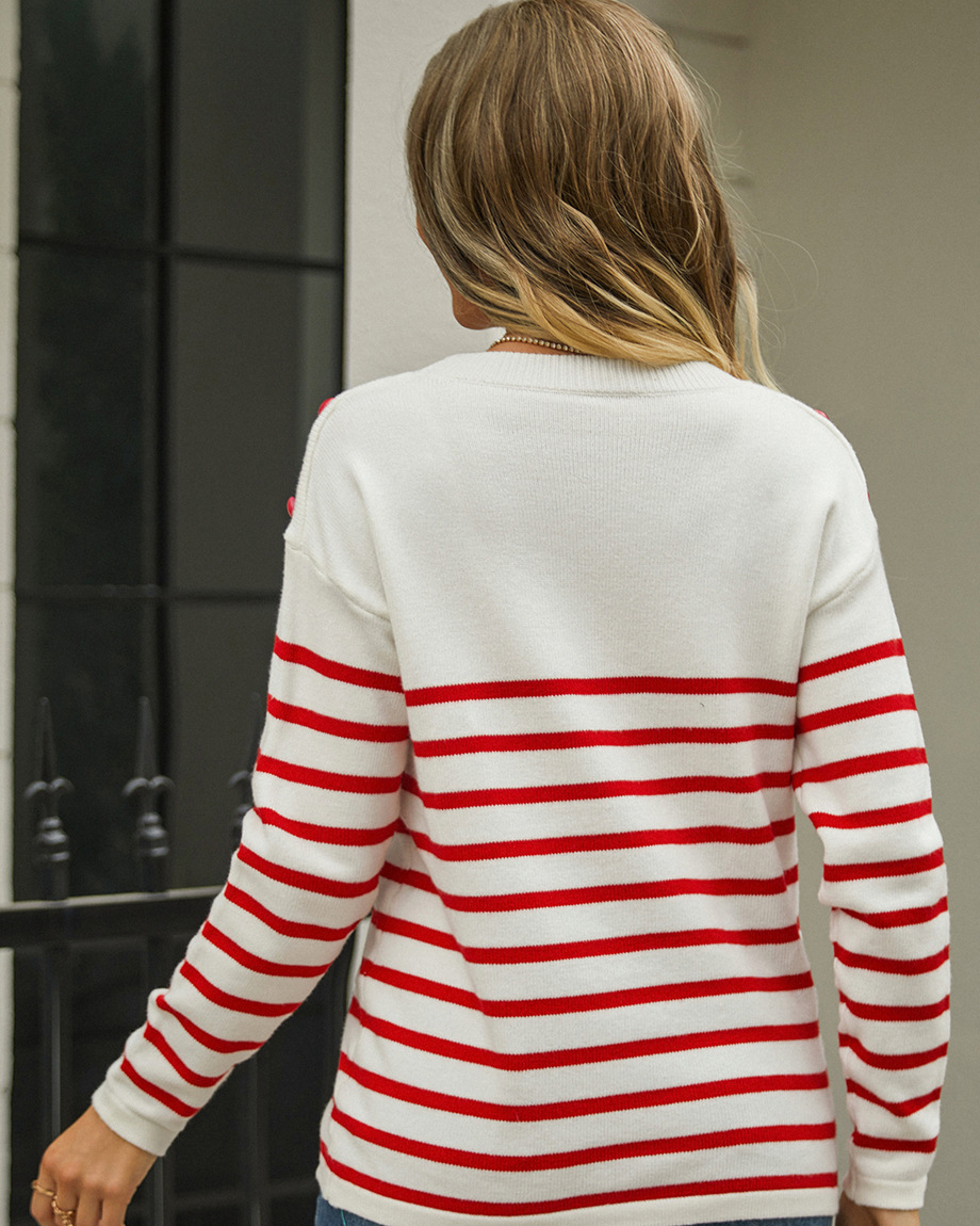 Women Button Striped Knitting Sweater