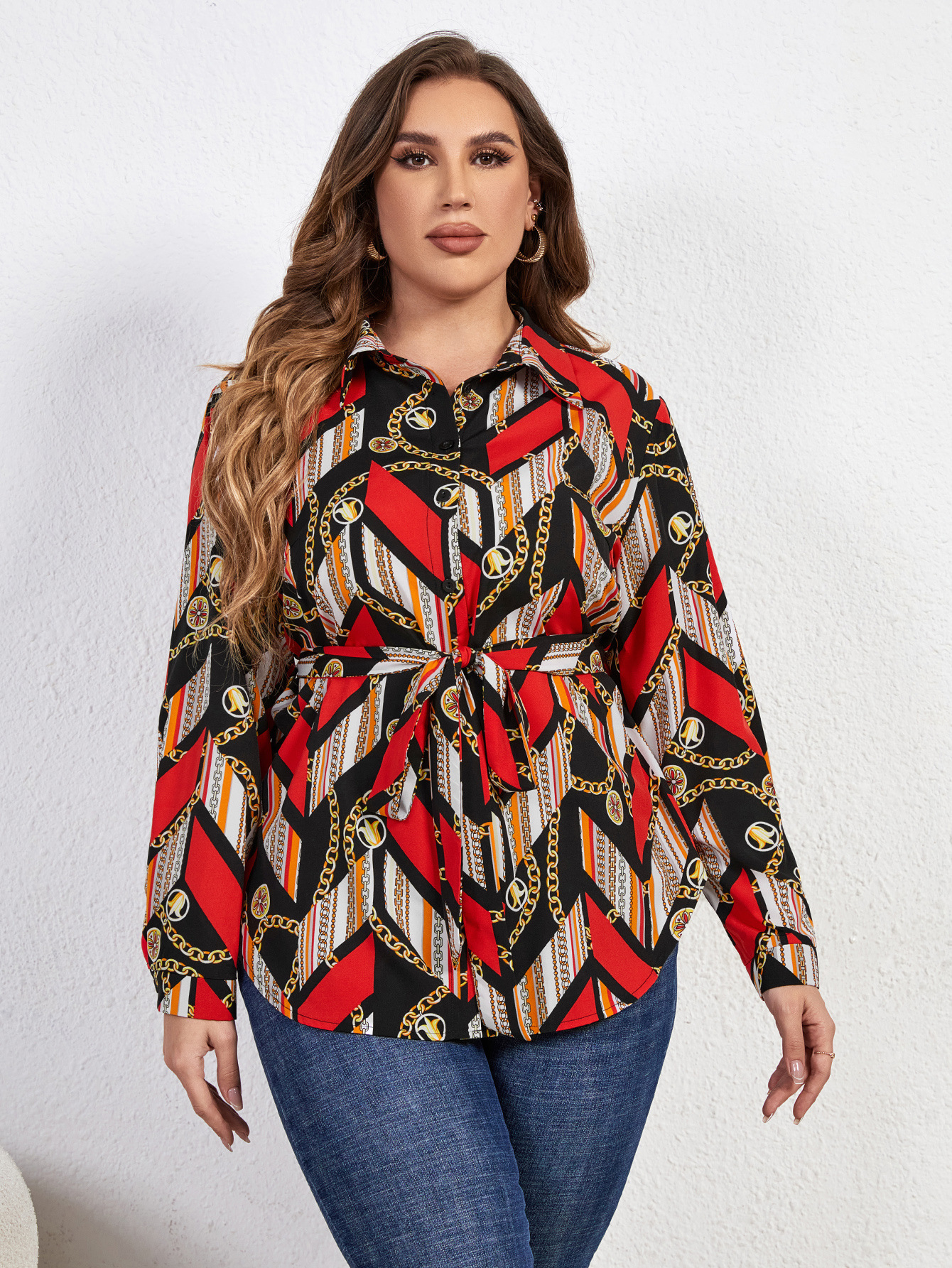 Women Loose Long Sleeve Printed Shirt