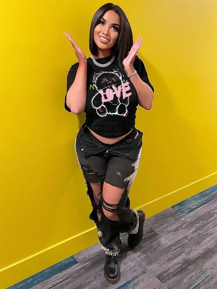 Plus Size women's top loose t-shirt bear print top