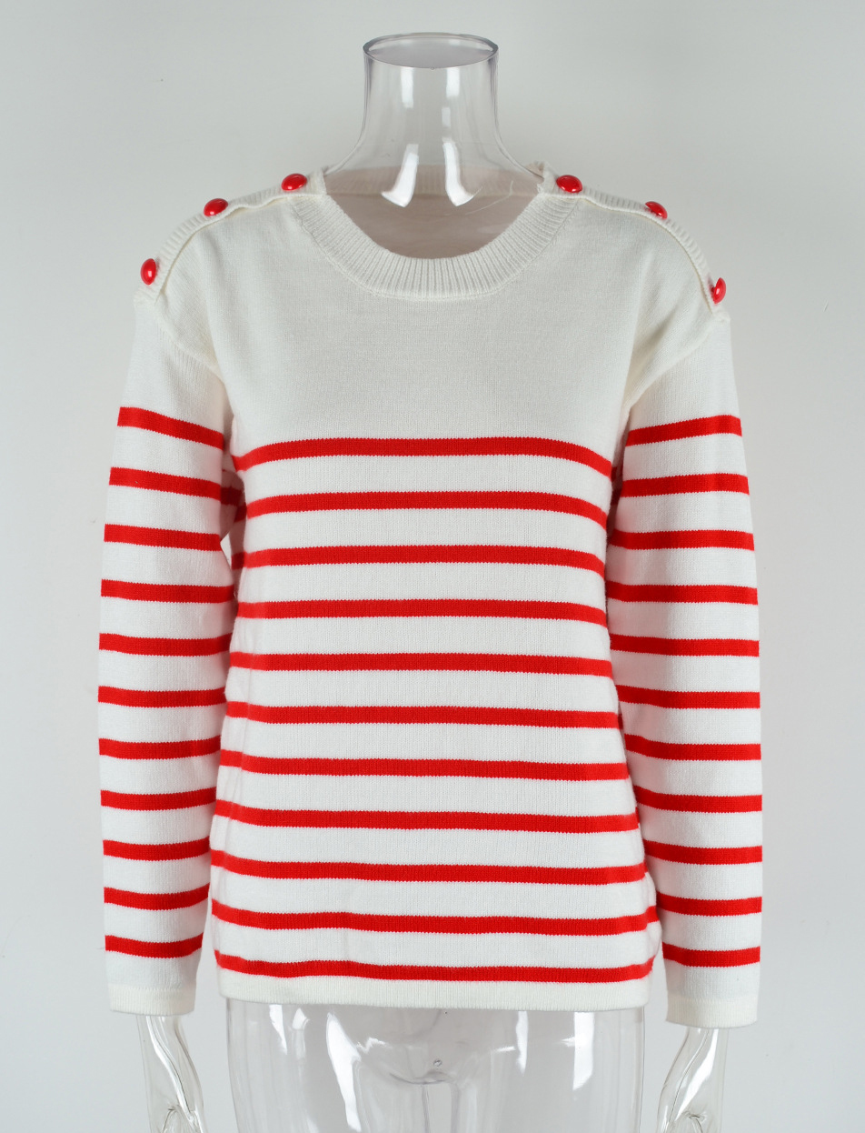 Women Button Striped Knitting Sweater