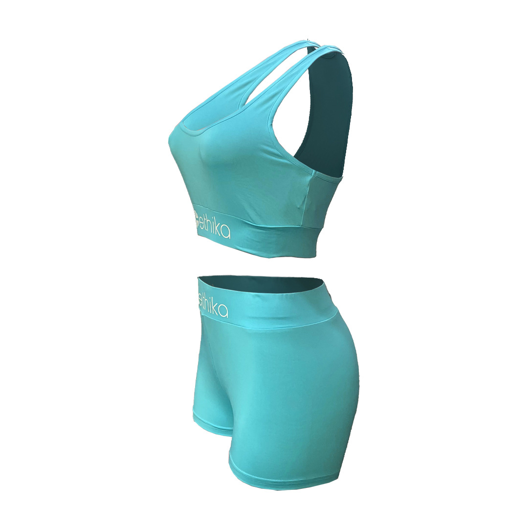 Women Solid Letter Print Top and Shorts Sport Two-Piece Set