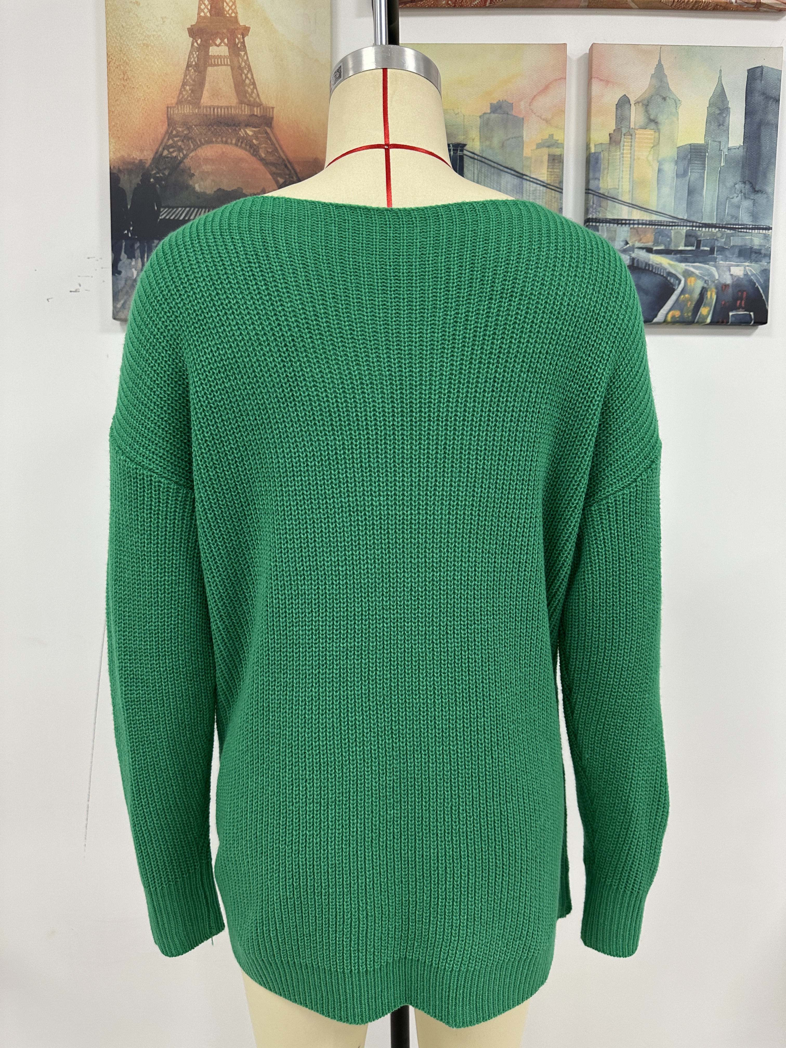 Women Solid Button Rope Knitting Oversized Sweater