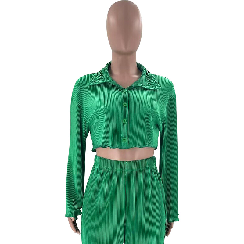 Women Solid Sexy Shirt and Casual Pants Two Piece Set