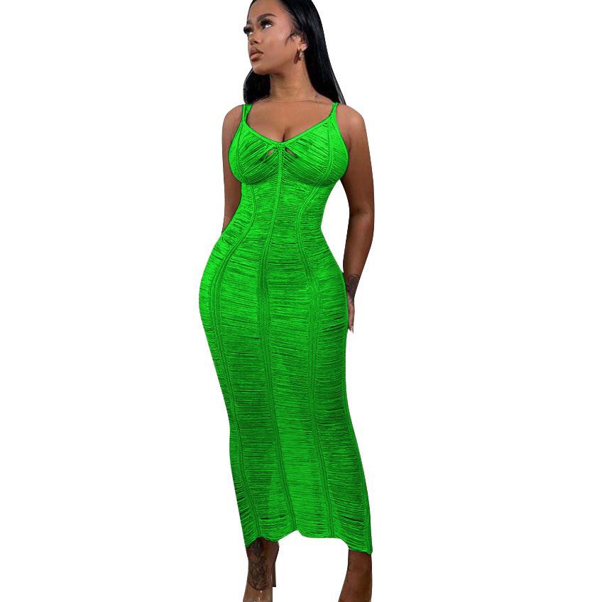 Women Casual Solid knitting Hollow Strap Beach Dress