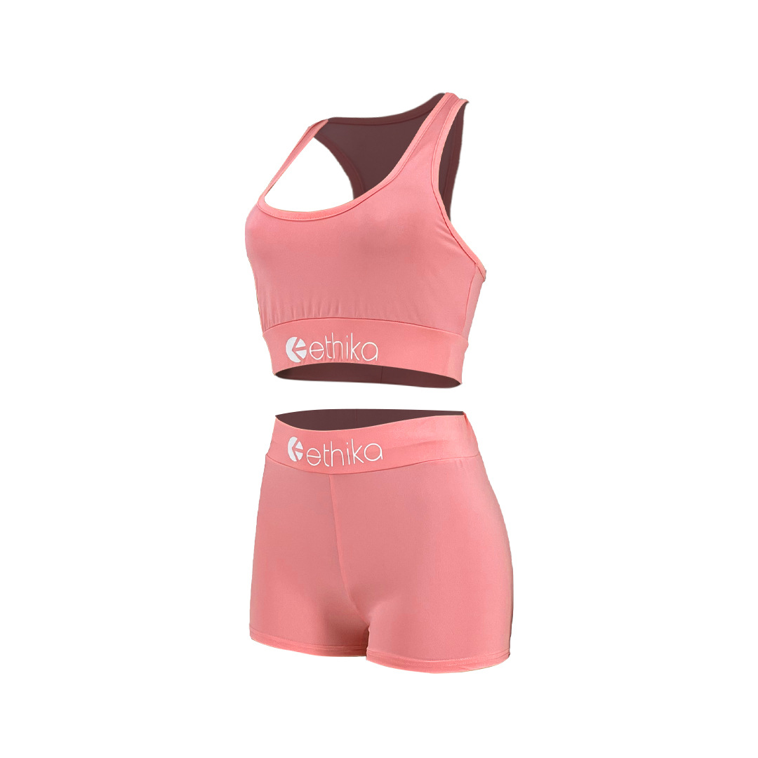 Women Solid Letter Print Top and Shorts Sport Two-Piece Set